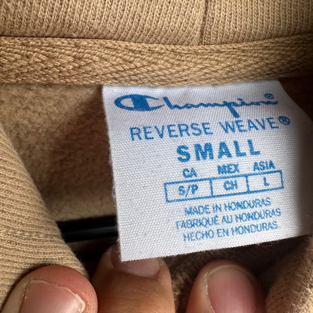 Champion Reverse Weave Hoodie Mens‎ Small Tan Beige Pullover Sweatshirt Outdoor